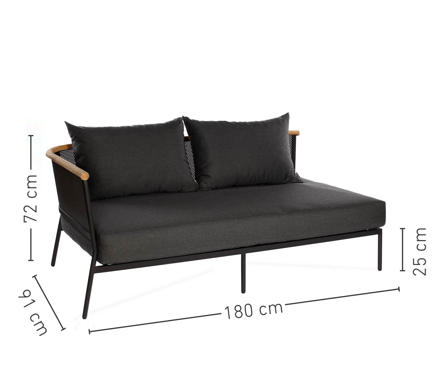 Oasiq Divano angolare Riad a 1 posto in antracite e braccioli in legno di teak Oasiq Divano angolare Riad a 1 posto in antracite e braccioli in legno di teak