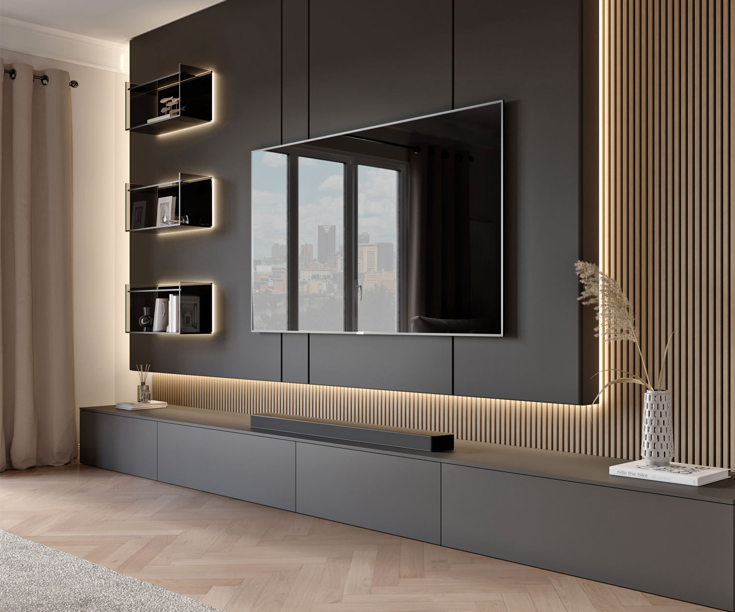 Design TV design lowboard floor-standing laccato grigio scuro opaco Design TV design lowboard floor-standing laccato grigio scuro opaco