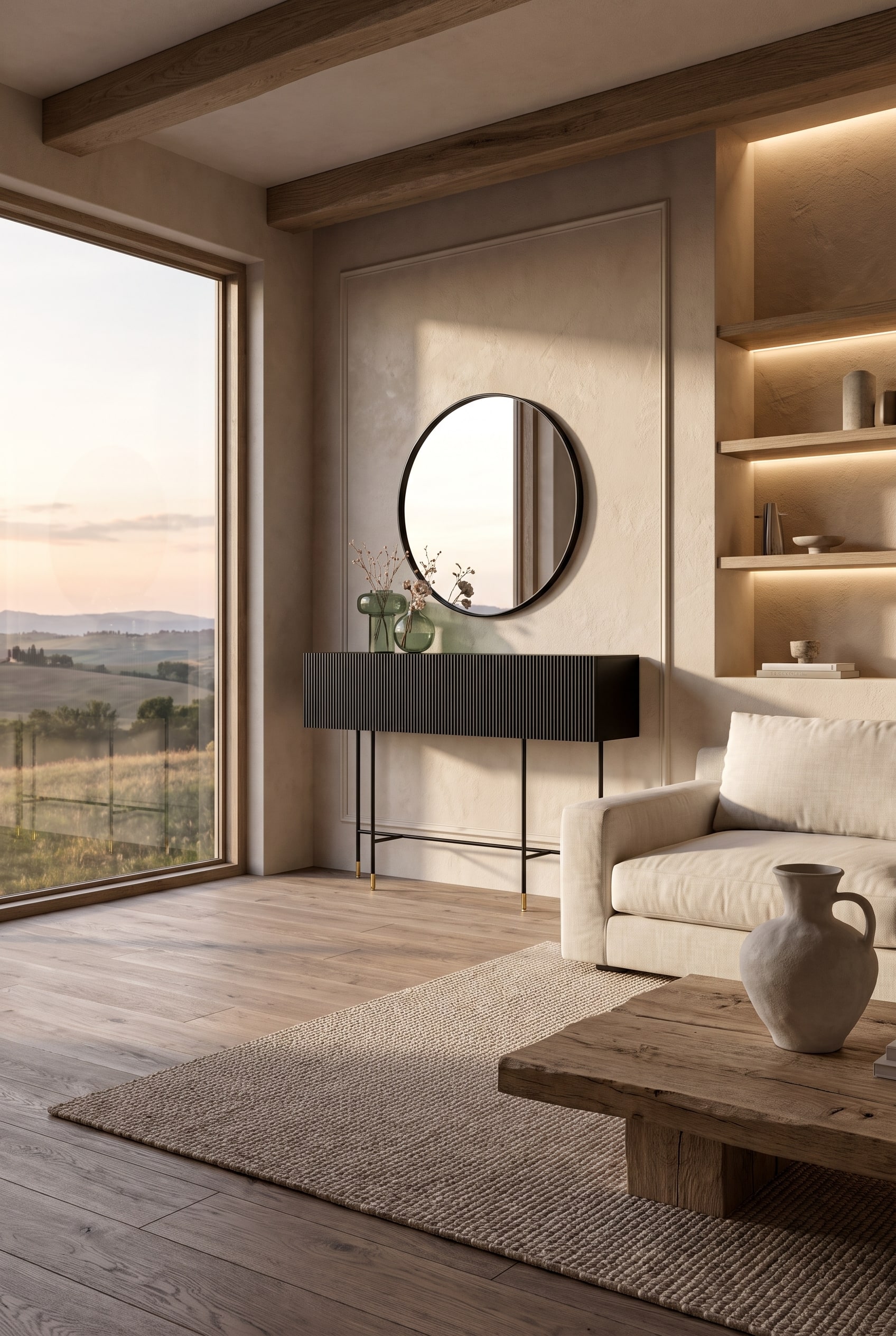 Modernes Landhaus-Wohnzimmer mit Design-Sideboard