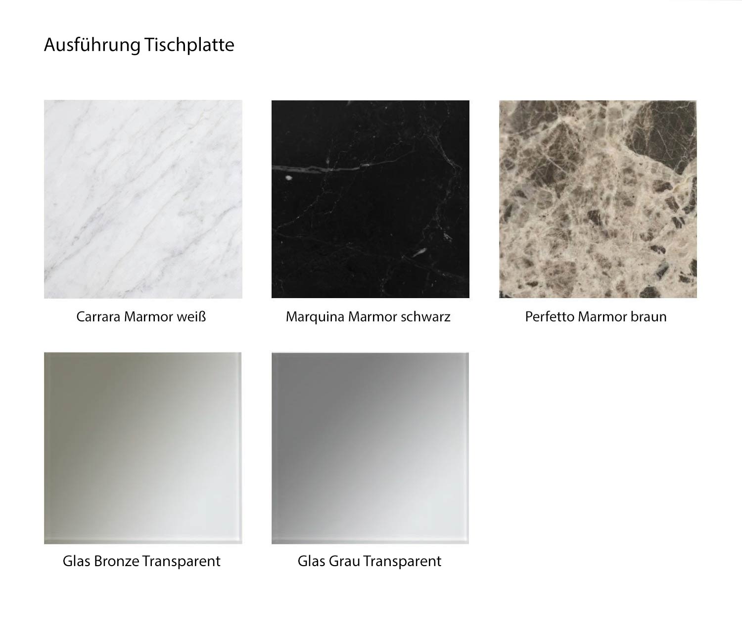 Panoramica dei colori dei tipi di marmo Marquina Carrara Perfetto e versione in vetro