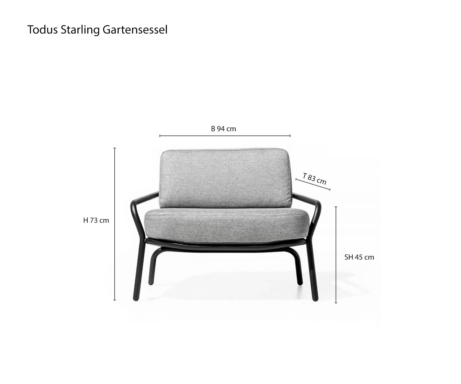 Poltrona da giardino di design Starling schizzo dimensioni misure Poltrona da giardino di design Starling schizzo dimensioni misure