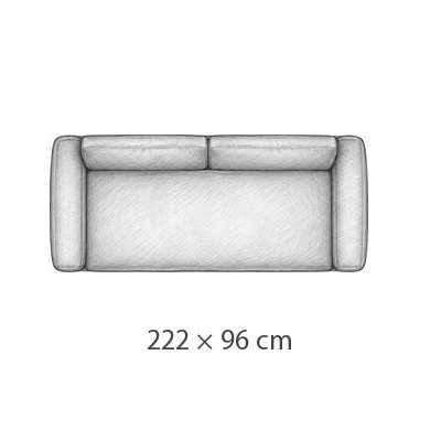222 × 96 cm · Larghezza del letto 165 cm