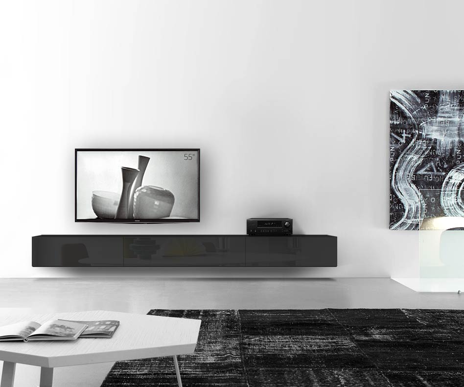 /Muro basso di design L300 H33 5 nero lucido /Muro basso di design L300 H33 5 nero lucido