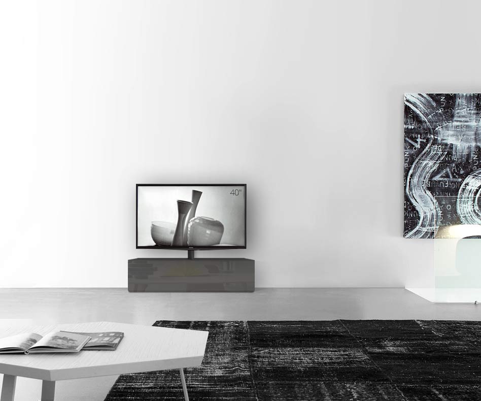 Configuratore di lavagne di design con base per TV larghezza 120 33,5 45 centro grigio scuro lucido Configuratore di lavagne di design con base per TV larghezza 120 33,5 45 centro grigio scuro lucido