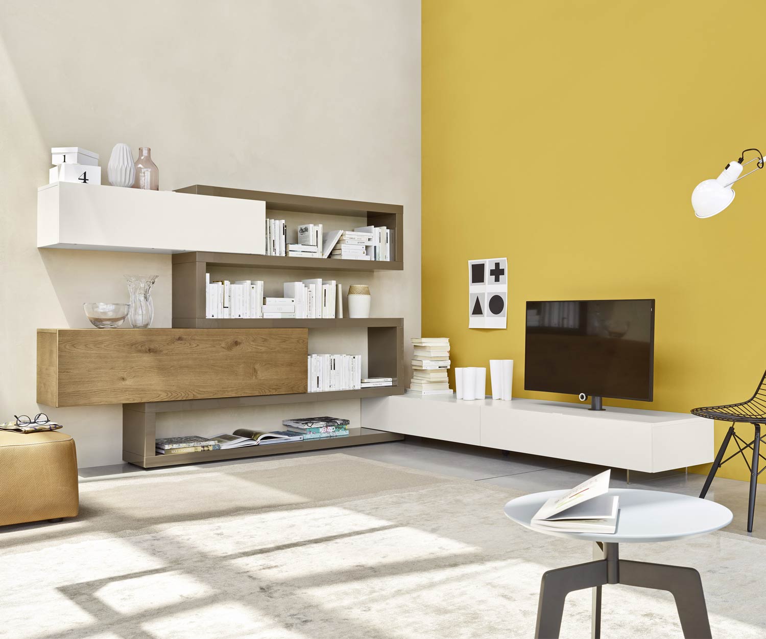 Esclusivo Livitalia Pensili angolari di design C29A con lavabo di design in laccato opaco beige Esclusivo Livitalia Pensili angolari di design C29A con lavabo di design in laccato opaco beige