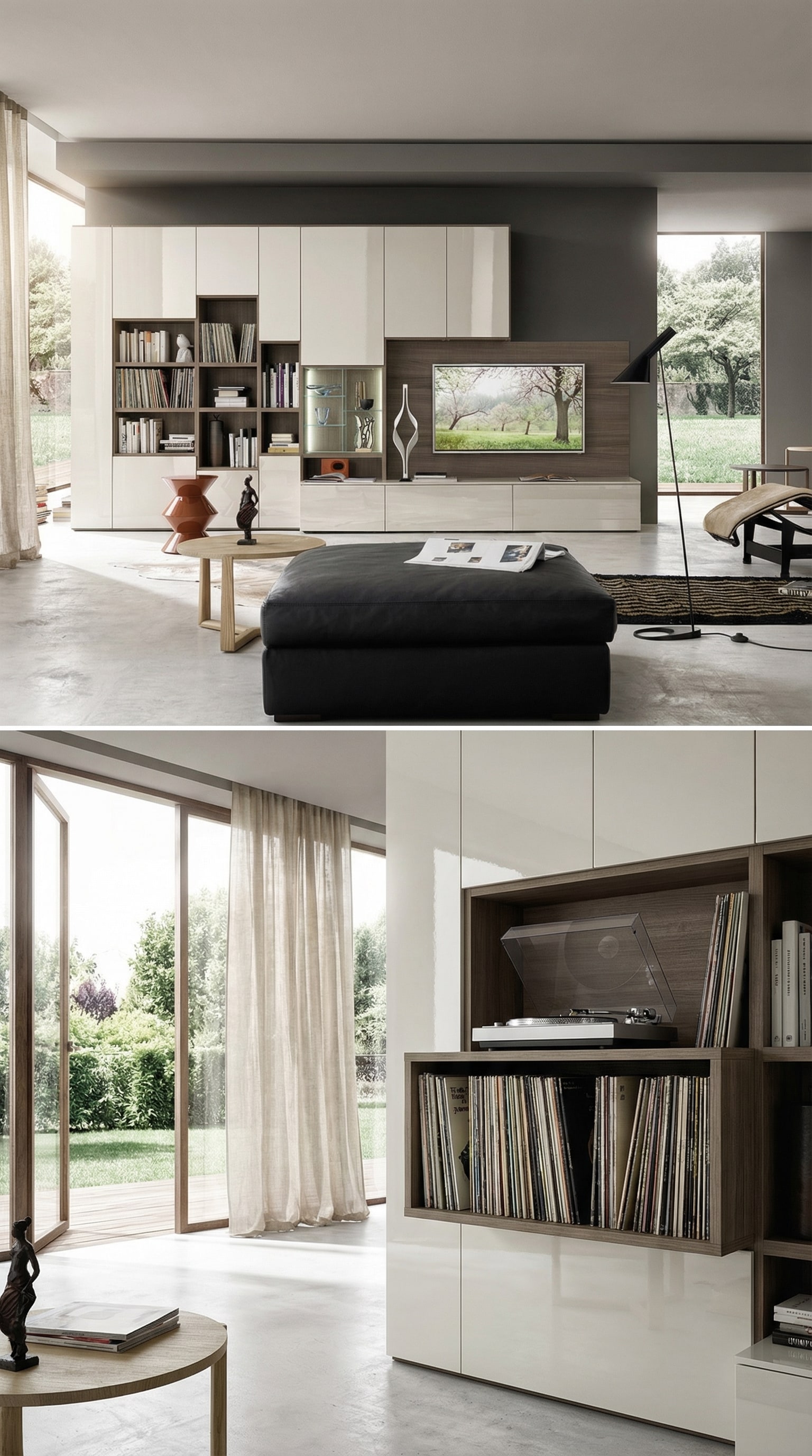 Parete attrezzata moderna con giradischi integrato e contenitore per dischi Parete attrezzata moderna con giradischi integrato e contenitore per dischi