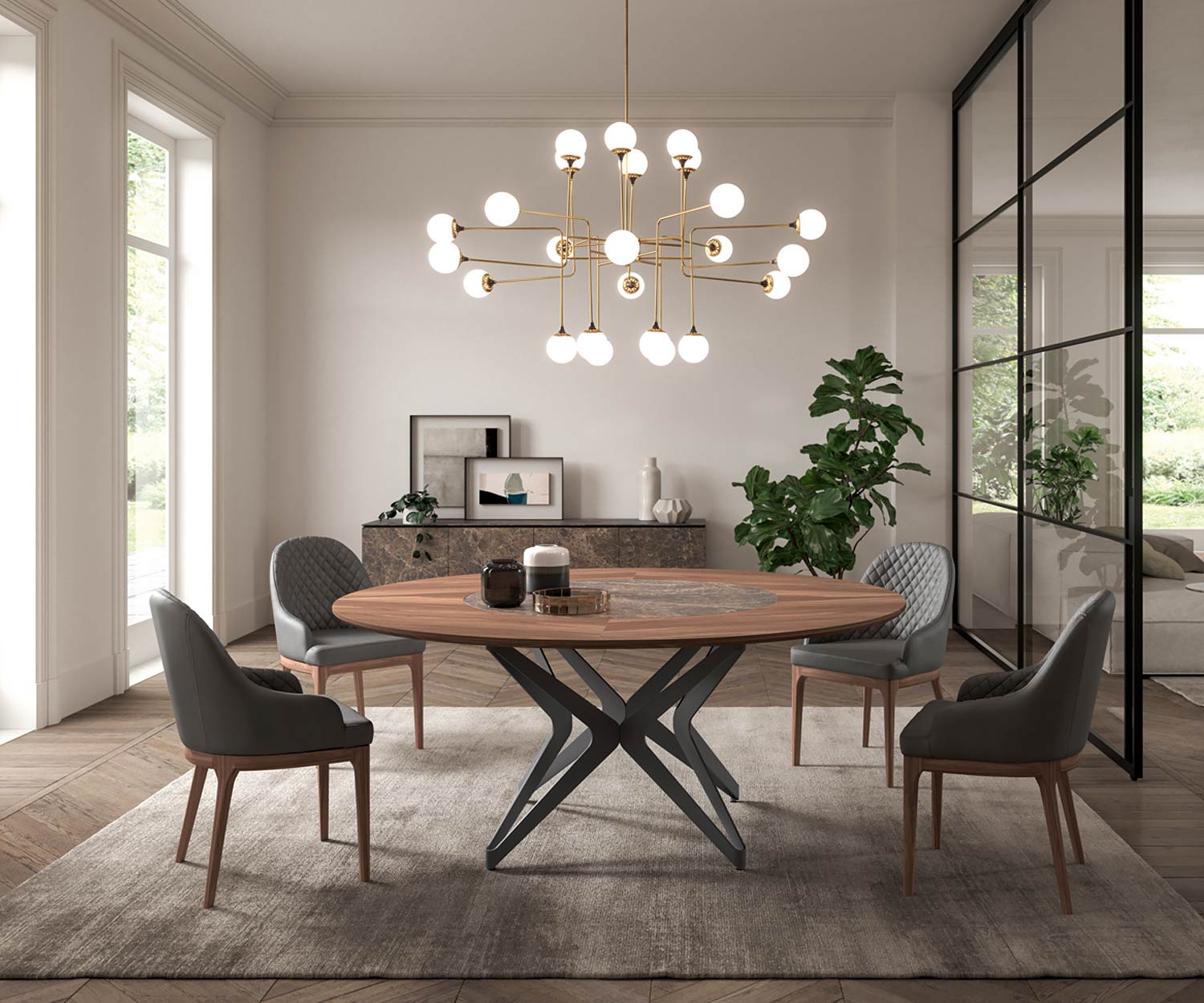 Tavolo da pranzo moderno rotondo Ozzio Design DNA con piano girevole Tavolo da pranzo moderno rotondo Ozzio Design DNA con piano girevole