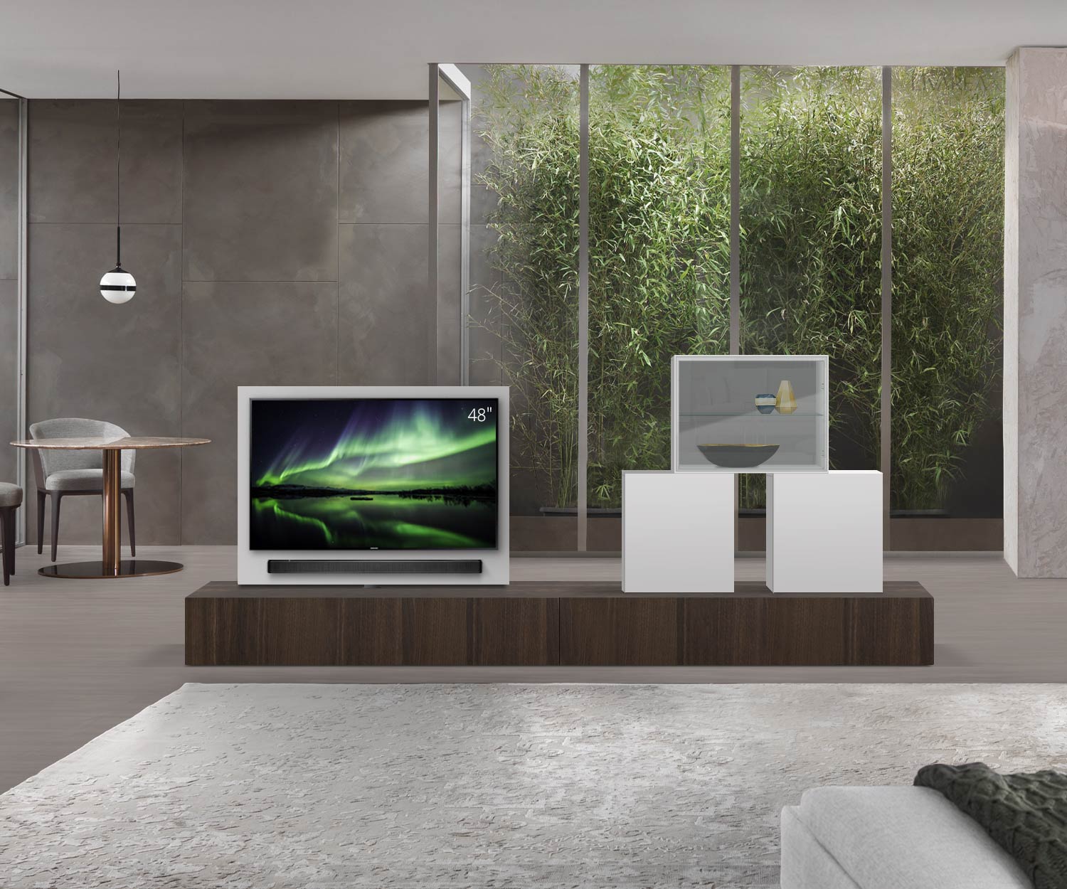 Livitalia Divisorio basso Roto design con pannello TV orientabile B150 50 H33 P56 EiBr B150re mBox