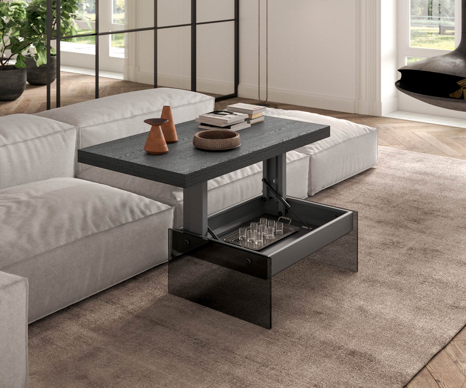 Moderno Ozzio Tavolino in rovere Bellagio Carbone  Moderno Ozzio Tavolino in rovere Bellagio Carbone