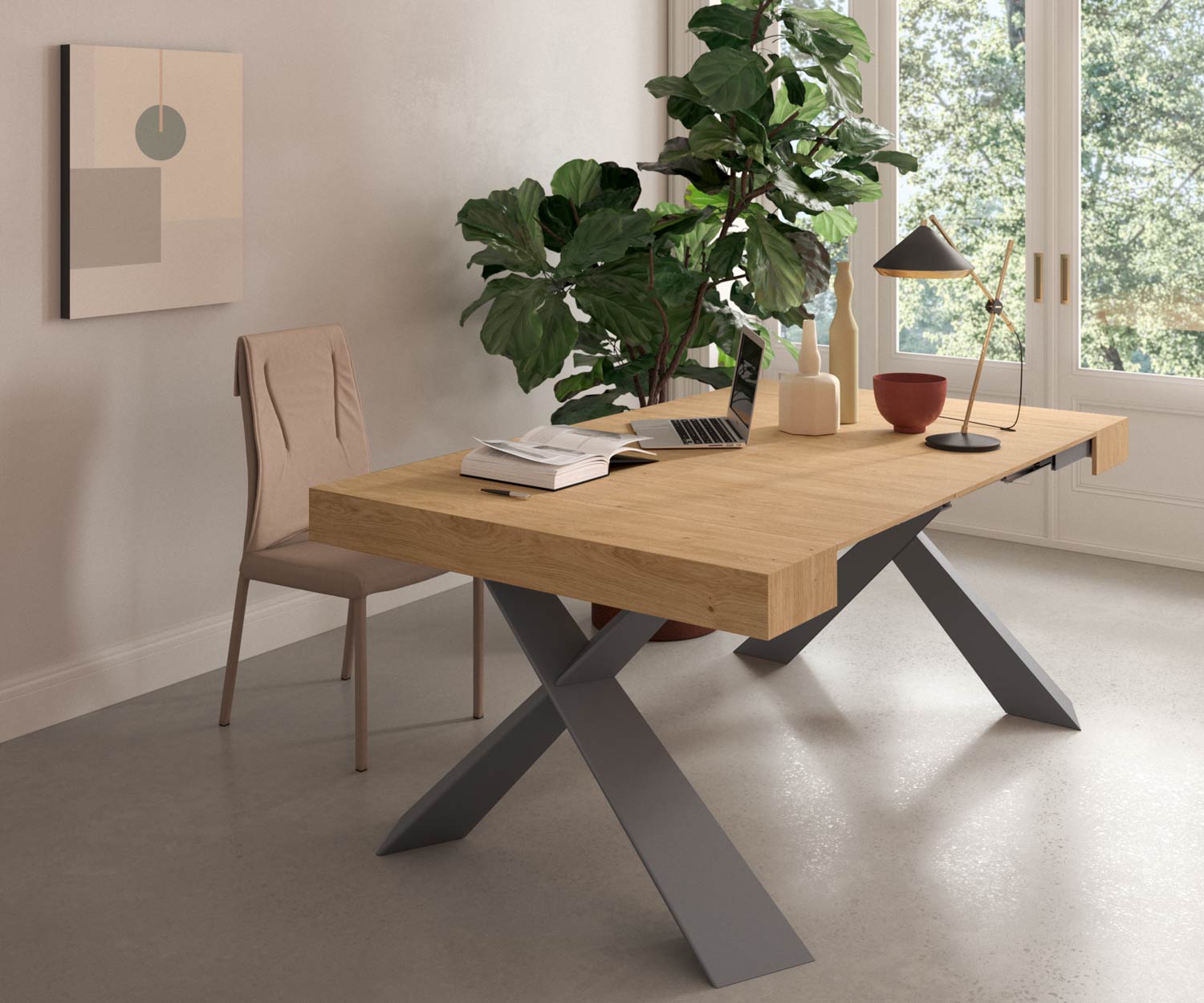 OzzioConsole T024 con gambe in metallo rovere chiaro OzzioConsole T024 con gambe in metallo rovere chiaro