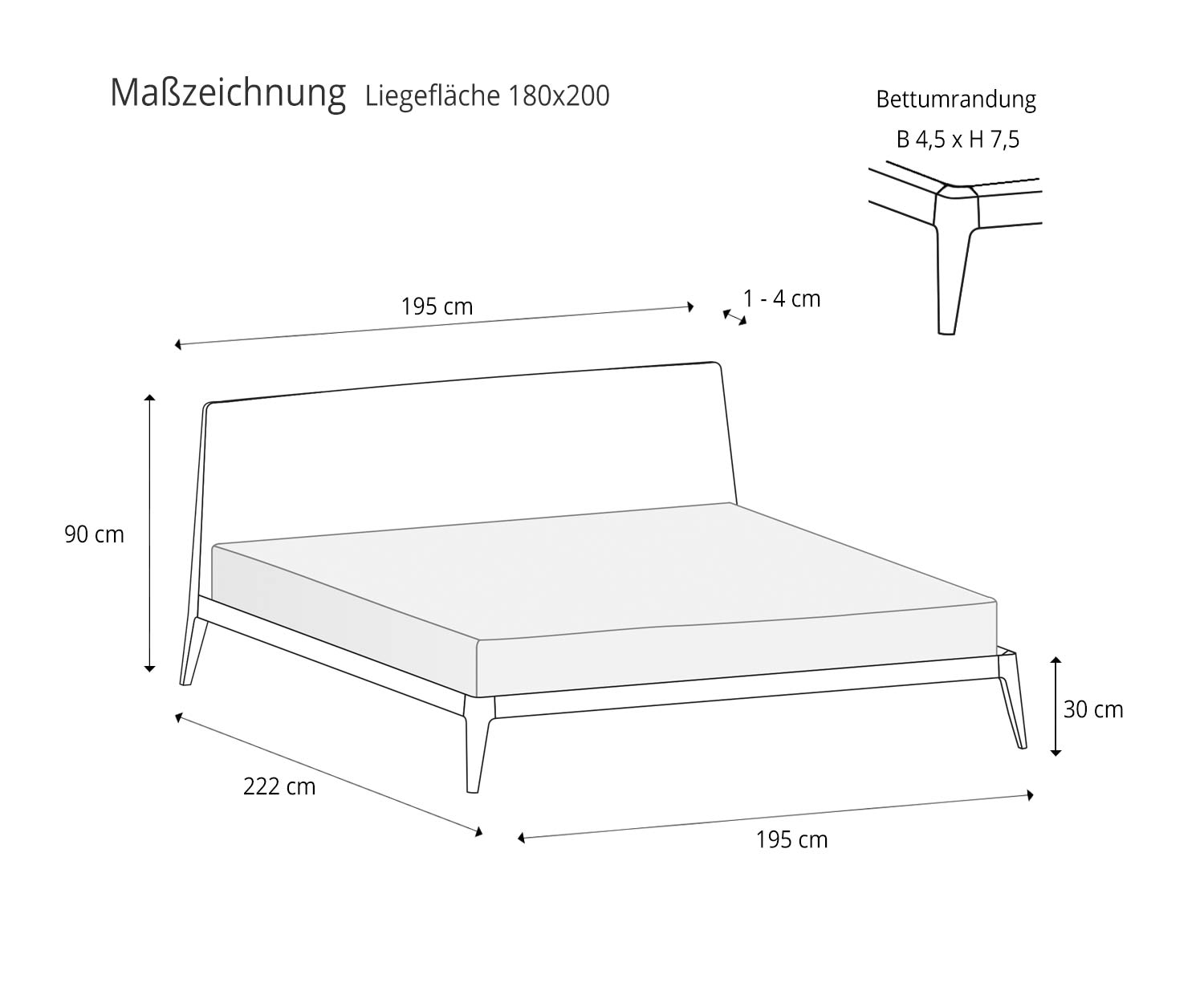 Dettagli dimensioni schizzo Novamobili Letto di design Siri 180x200 rete materasso Dettagli dimensioni schizzo Novamobili Letto di design Siri 180x200 rete materasso