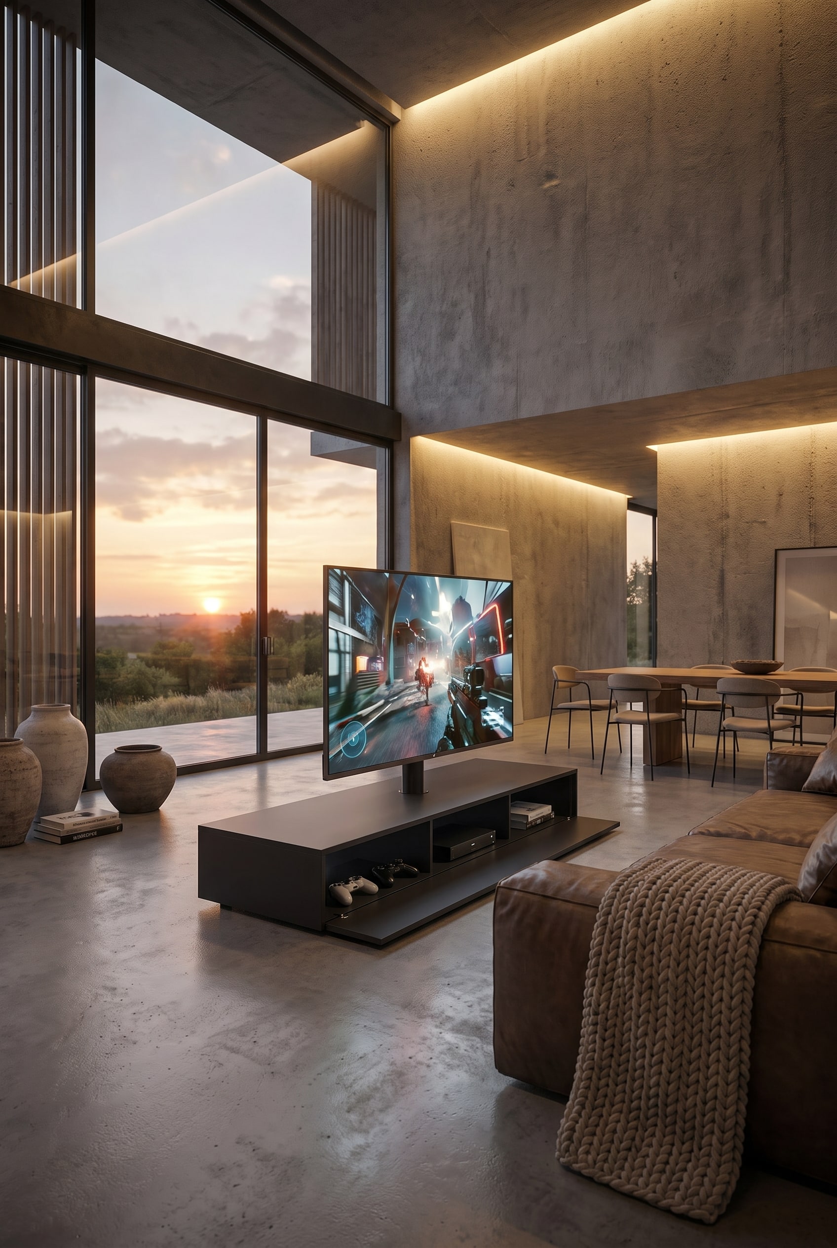 Offenes Wohnzimmer freistehender TV Raumteiler modern