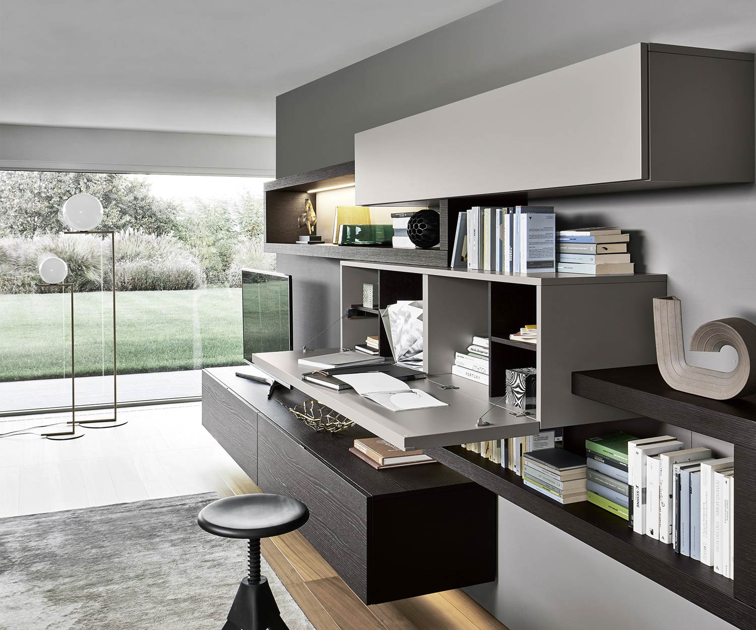 Moderno Livitalia Parete attrezzata di design C27 con illuminazione e pensile Moderno Livitalia Parete attrezzata di design C27 con illuminazione e pensile