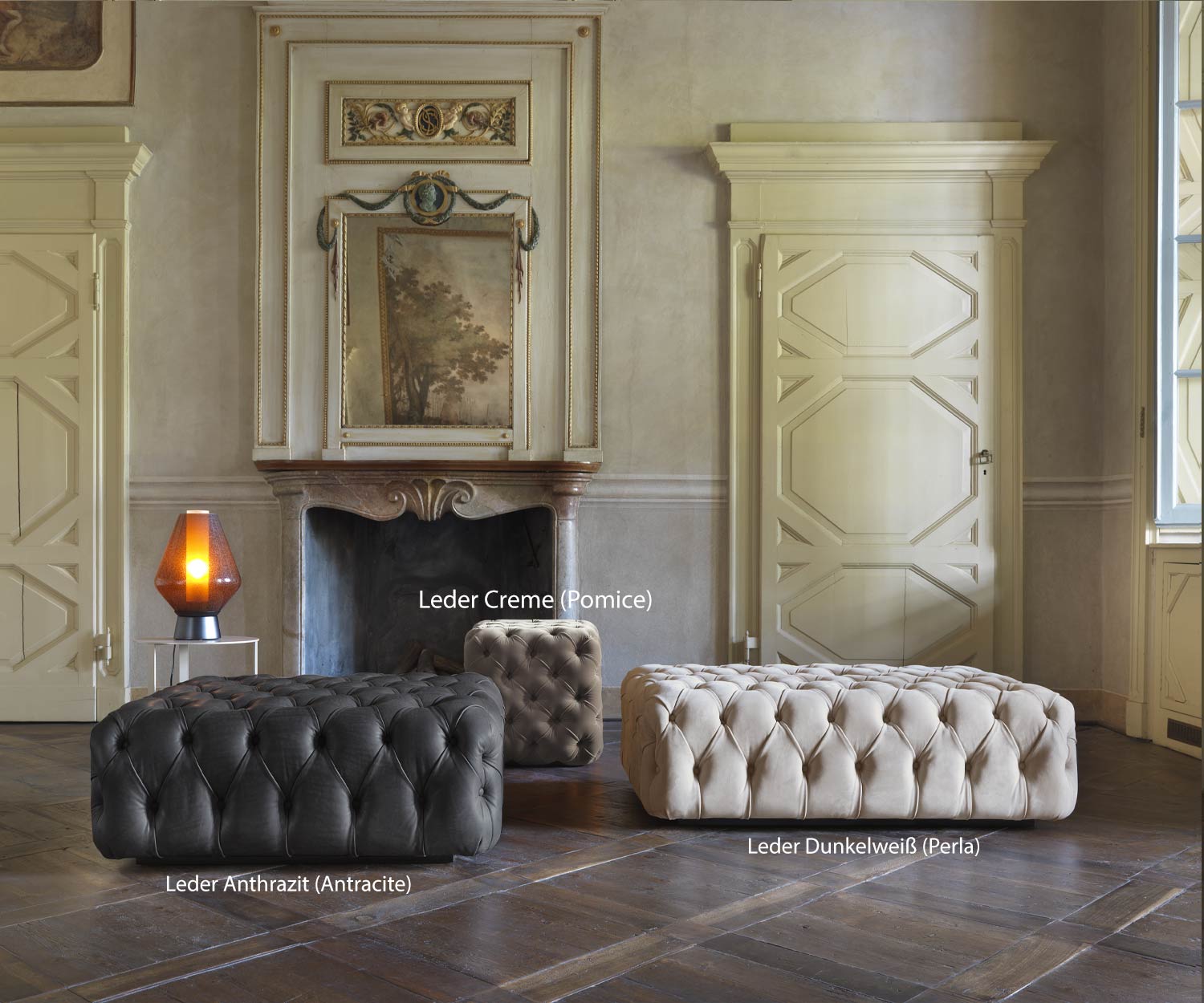 Esclusivo Marelli Sgabello di design Matisse in pelle bianca crema con gruppo divano