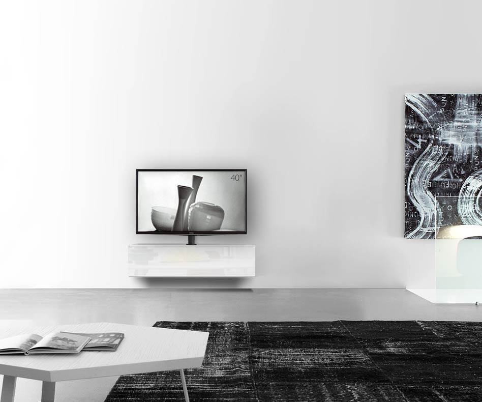 Configuratore di lavagna design con supporto TV a parete larghezza 120 32 45 centro bianco lucido Configuratore di lavagna design con supporto TV a parete larghezza 120 32 45 centro bianco lucido