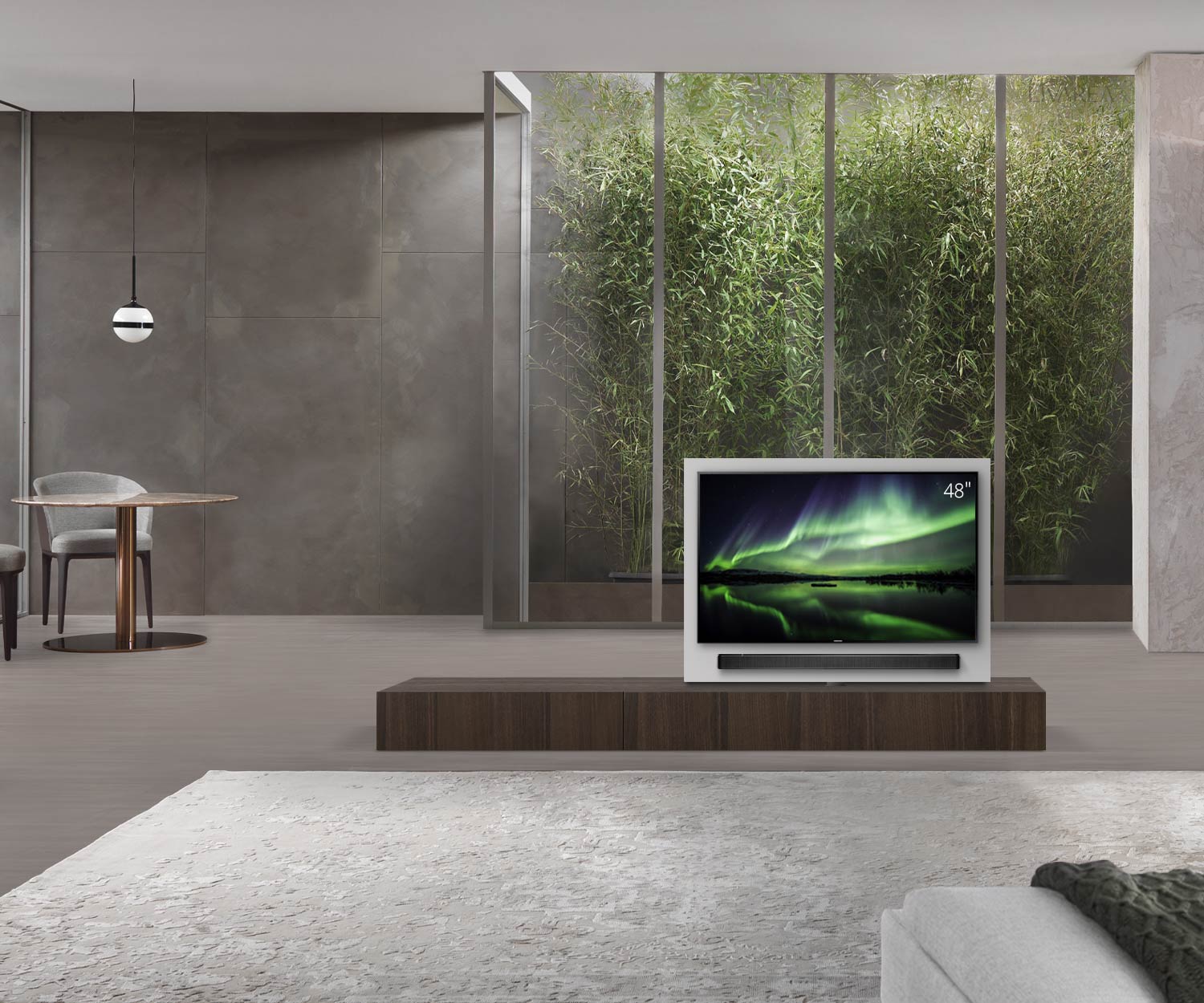 Livitalia Divisorio basso Roto design con pannello TV orientabile L150 50 H25 P47 EiBr B90li oBox