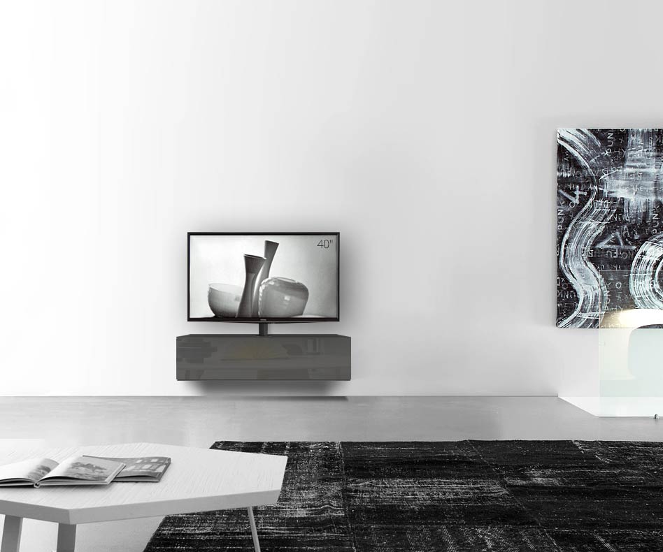 Configuratore di lavagna design con supporto TV a parete larghezza 120 32 54,6 centro grigio scuro lucido Configuratore di lavagna design con supporto TV a parete larghezza 120 32 54,6 centro grigio scuro lucido