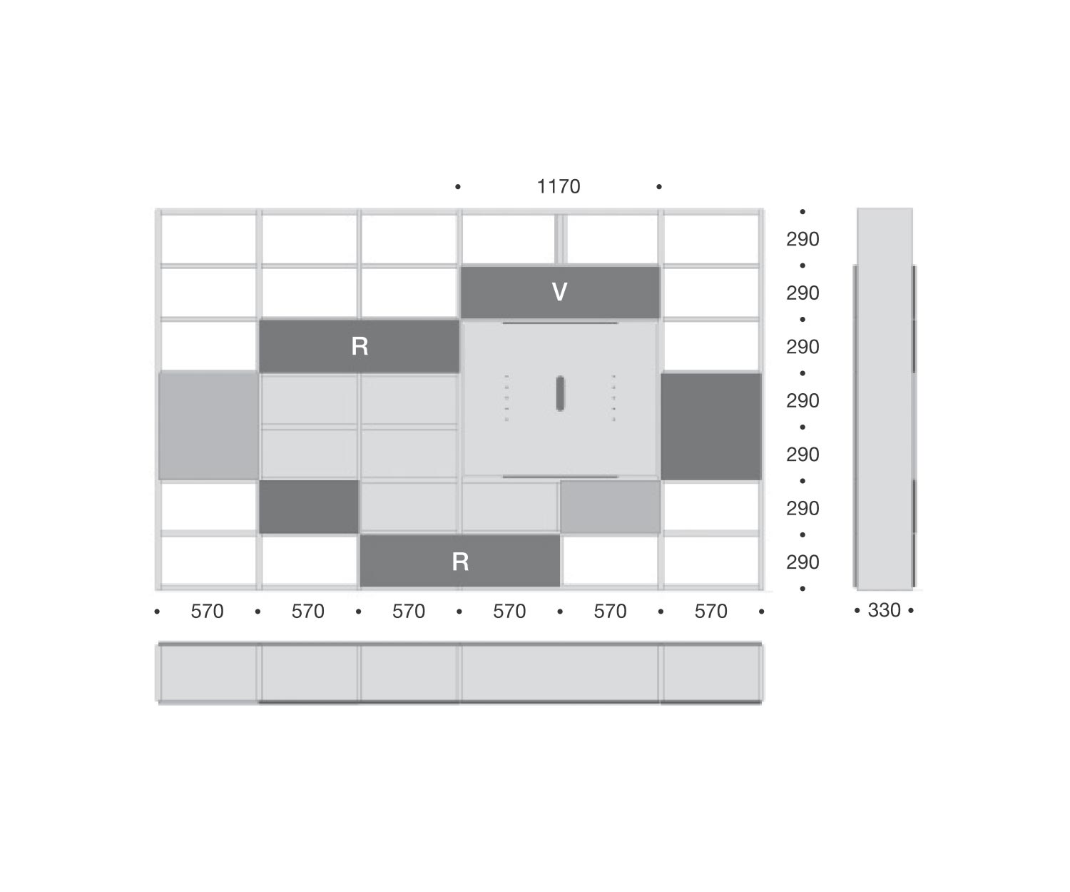 Scaffale C90 di alta qualità con pannello TV orientabile Dimensioni Schizzo Misure Scaffale C90 di alta qualità con pannello TV orientabile Dimensioni Schizzo Misure