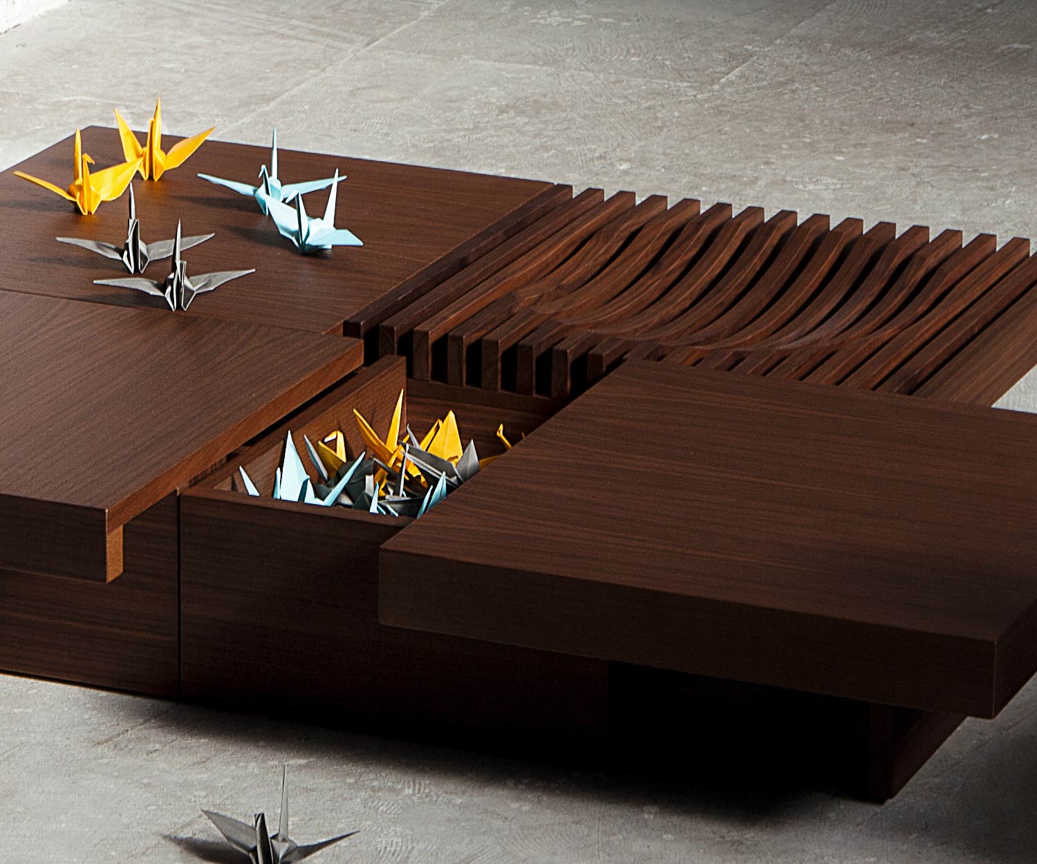 Tavolo moderno di design Conde House Barringer con vano nascosto e aperto