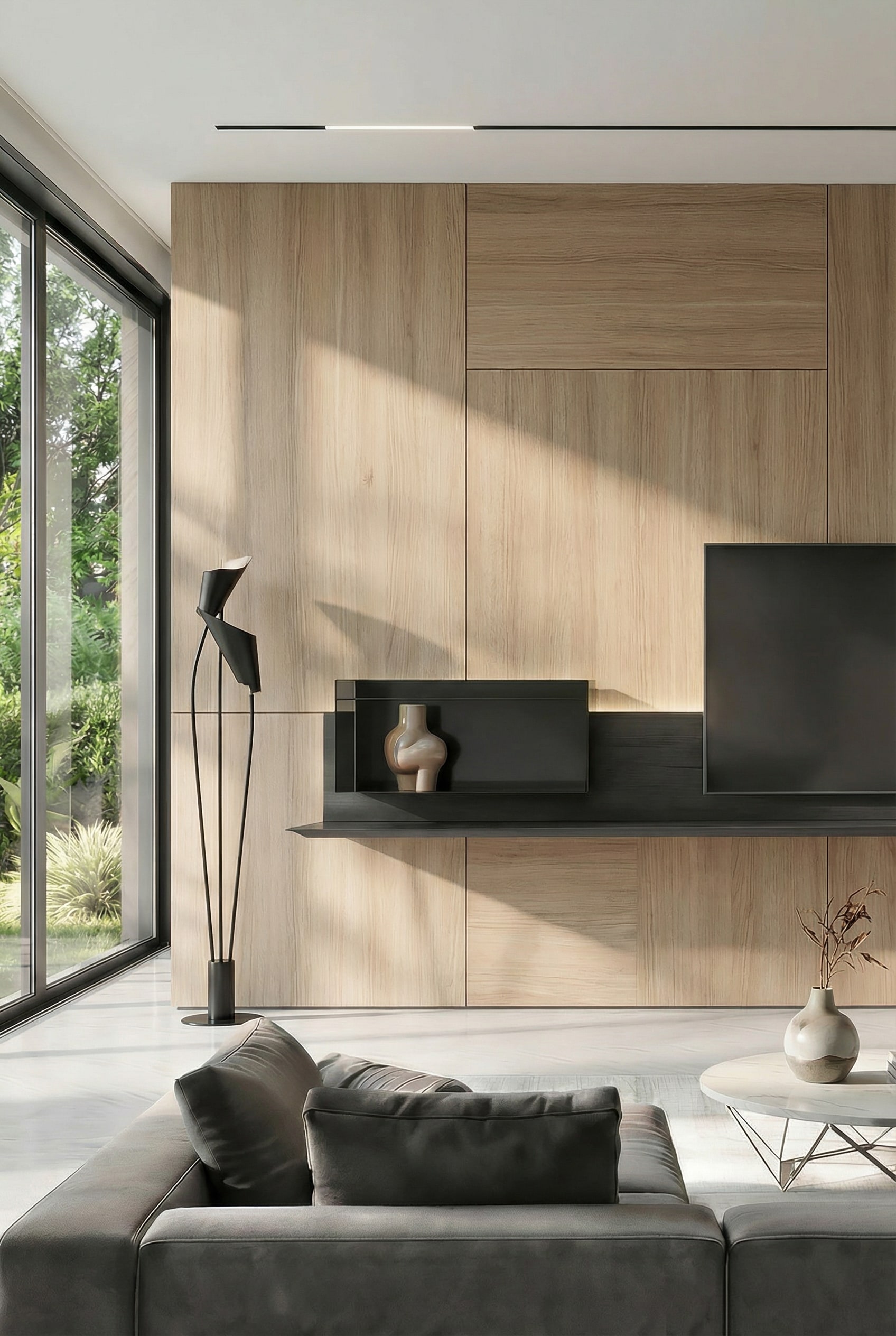 Pannello TV asimmetrico con ripiani sfalsati