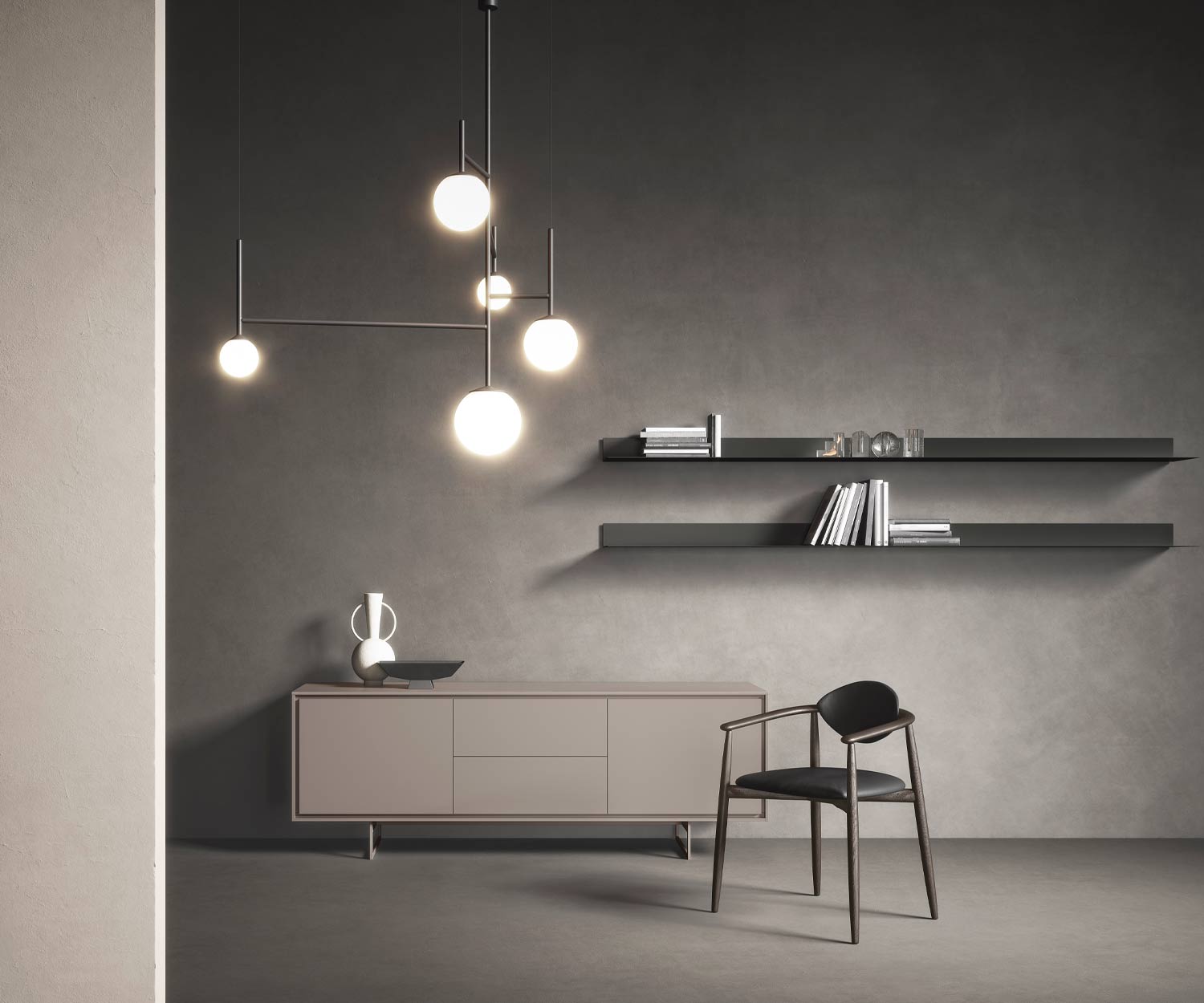 Mobile da soggiorno di design in beige opaco di Novamobili Mobile da soggiorno di design in beige opaco di Novamobili