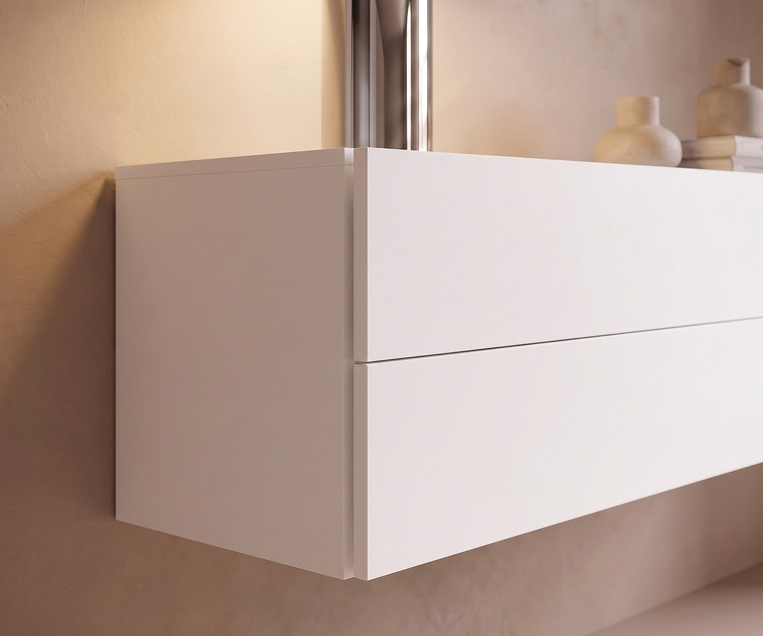 Cassettiera sospesa bianca Novamobili Easy Cassettiera sospesa Easy di Novamobili per camera da letto, comodino sospeso bianco opaco con cassetti moderni.