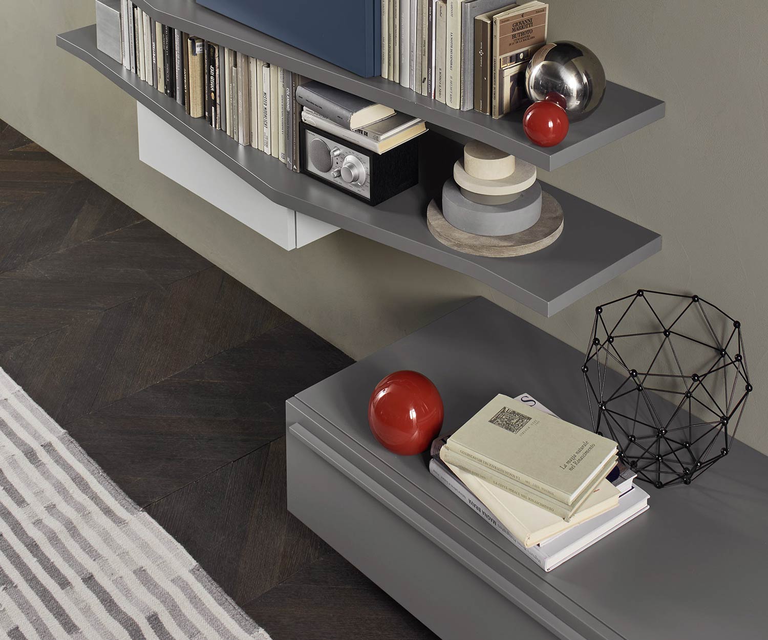 Pensili moderni Livitalia Design C61 in laccato opaco grigio Pensili moderni Livitalia Design C61 in laccato grigio opaco