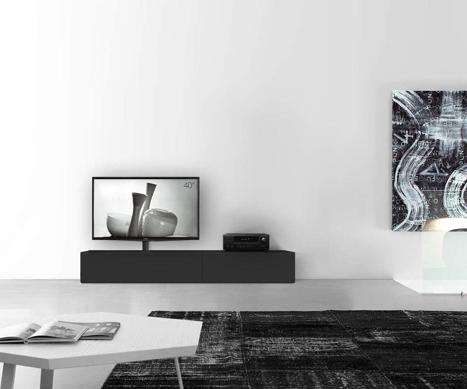 Configuratore di lavagna design con supporto TV larghezza 210 33,5 45 sinistra nero opaco Configuratore di lavagna design con supporto TV larghezza 210 33,5 45 sinistra nero opaco