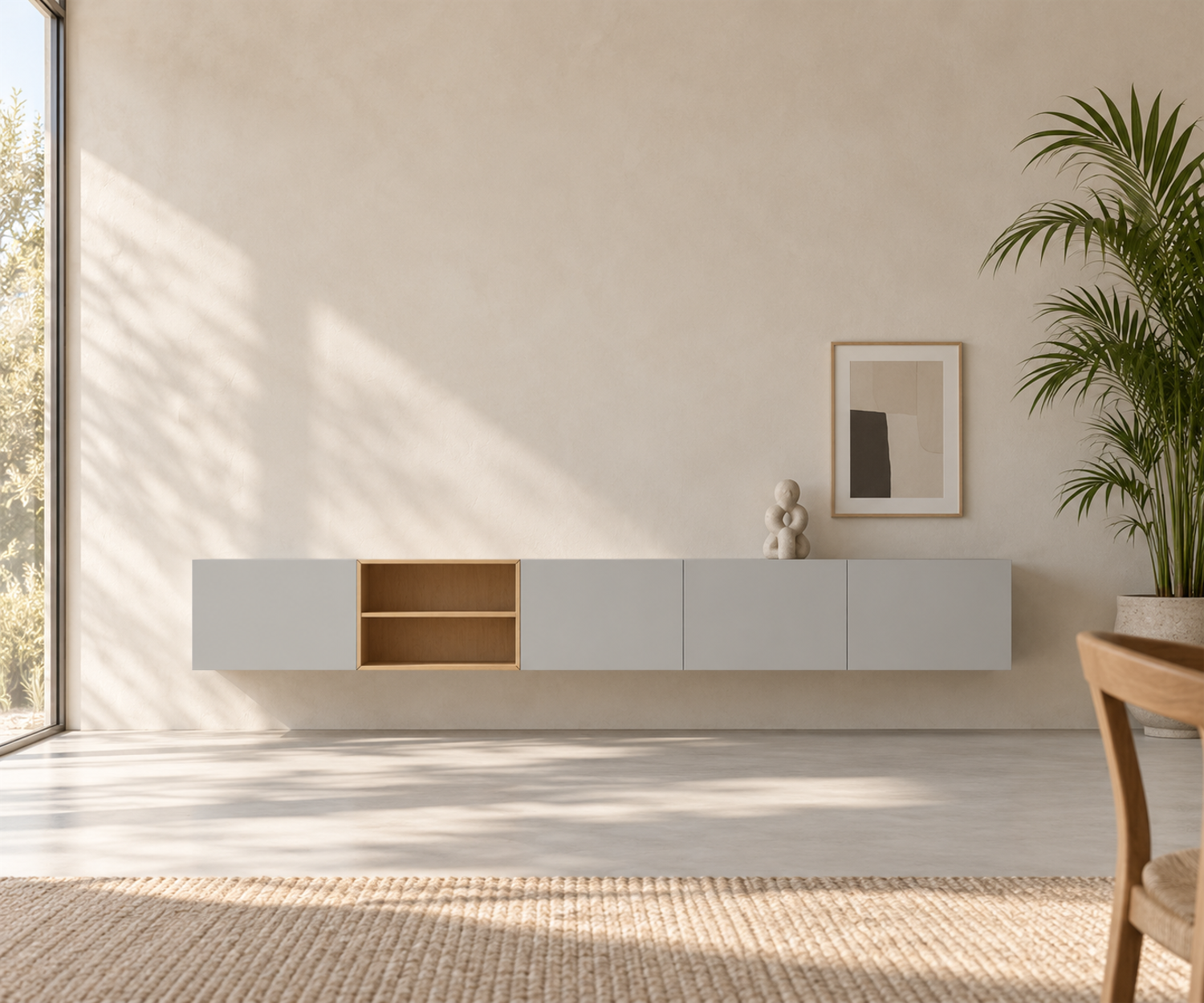 Livitalia Box 18 Madia sospesa 300 cm – Grigio chiaro opaco + Rovere chiaro