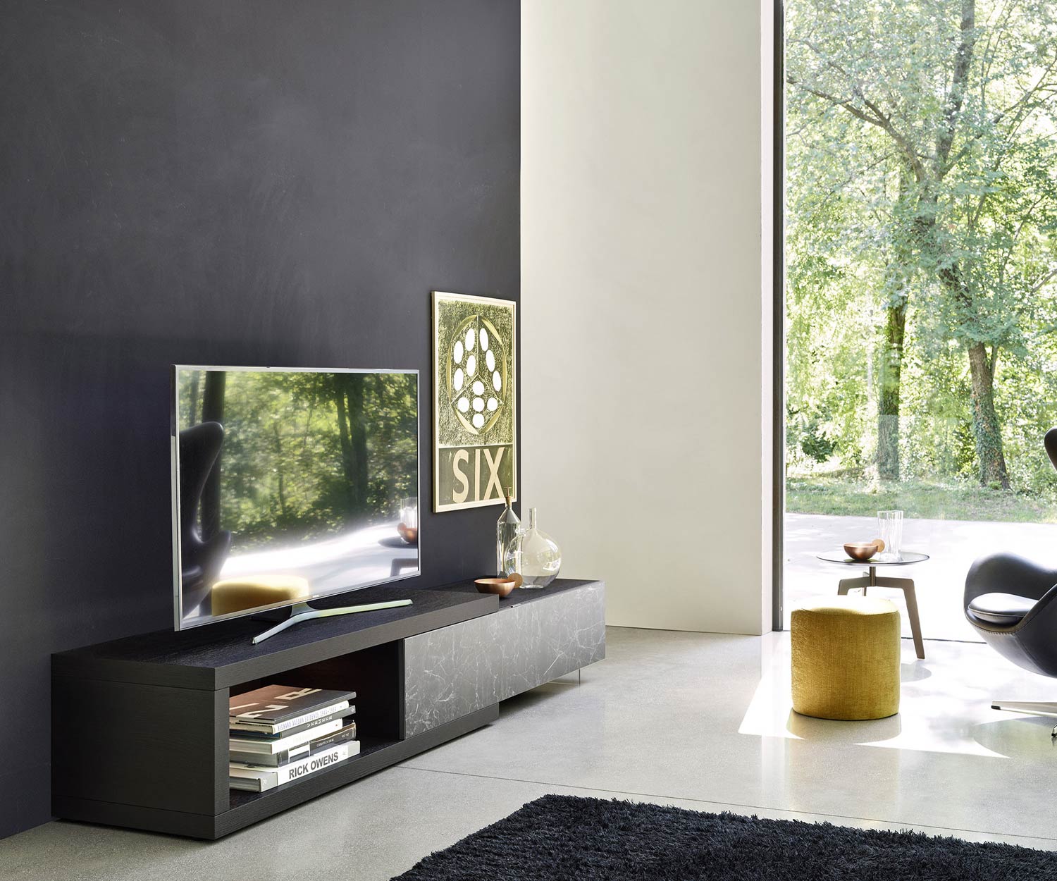 Alta qualità Livitalia Parete attrezzata di design C01 Panca da pavimento per TV a schermo piatto Rovere scuro