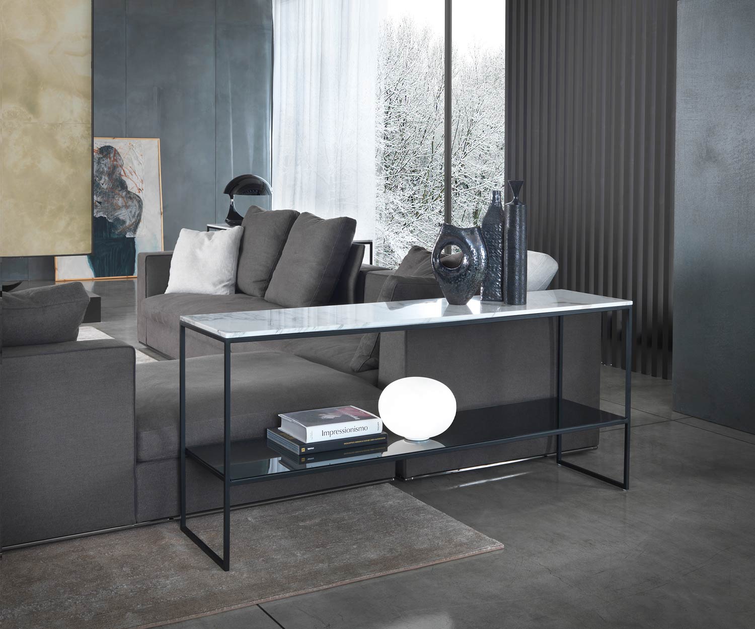 Moderna Marelli Console di design con cornice in marmo di Carrara Soggiorno Moderno Marelli Consolle di design con cornice in marmo di Carrara Soggiorno