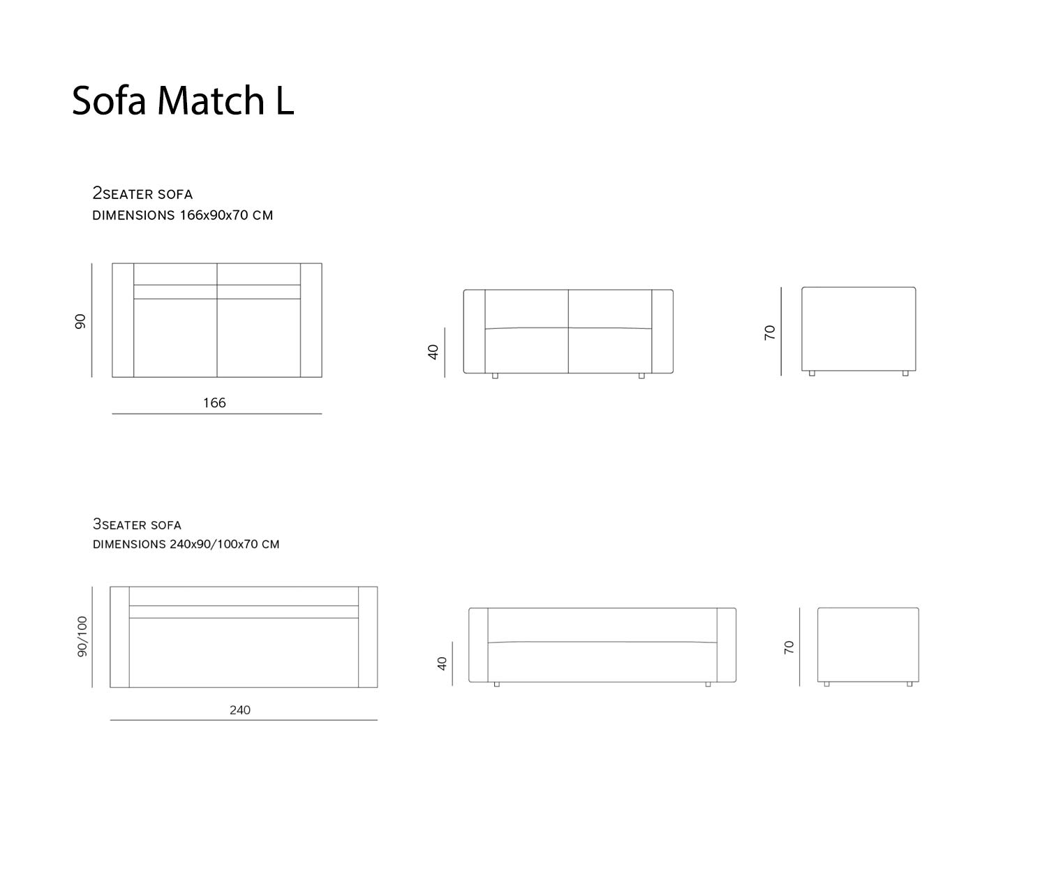 Divano da salotto di design Prostoria Match L Sketch Dimensioni Dimensioni