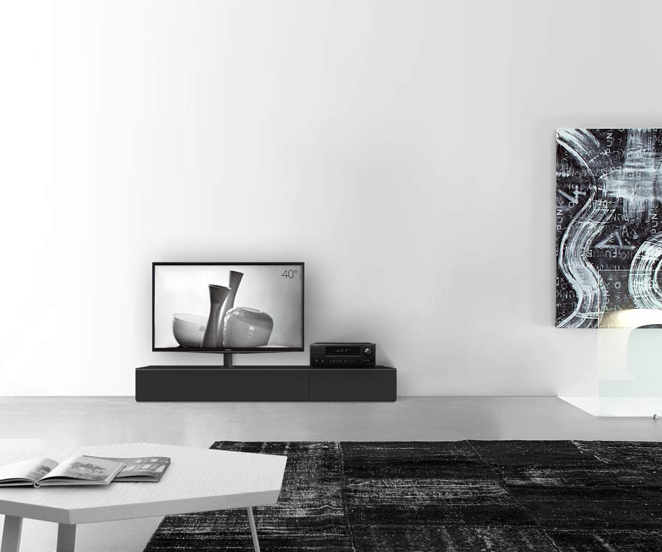 Configuratore di lavagna design con supporto TV larghezza 180 25,5 45 sinistra nero opaco Configuratore di lavagna design con supporto TV larghezza 180 25,5 45 sinistra nero opaco