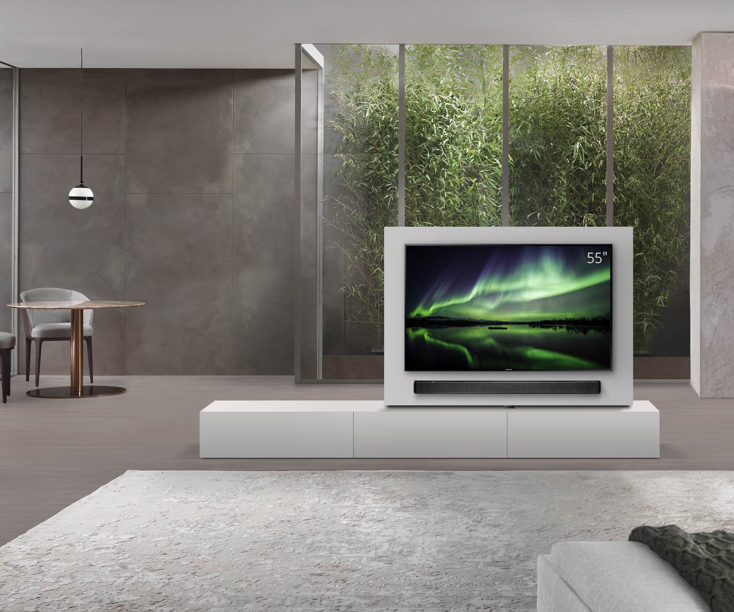 Livitalia Divisorio basso Roto design con pannello TV orientabile B180 65 H33 P47 ArticoM B90li oBox