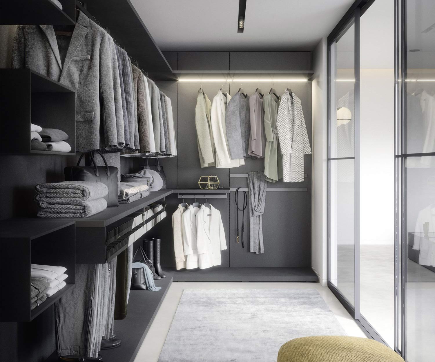 Walk In Closet Spogliatoio di lusso scuro con luce LED personalizzato Walk In Closet Spogliatoio di lusso scuro con luce LED personalizzato