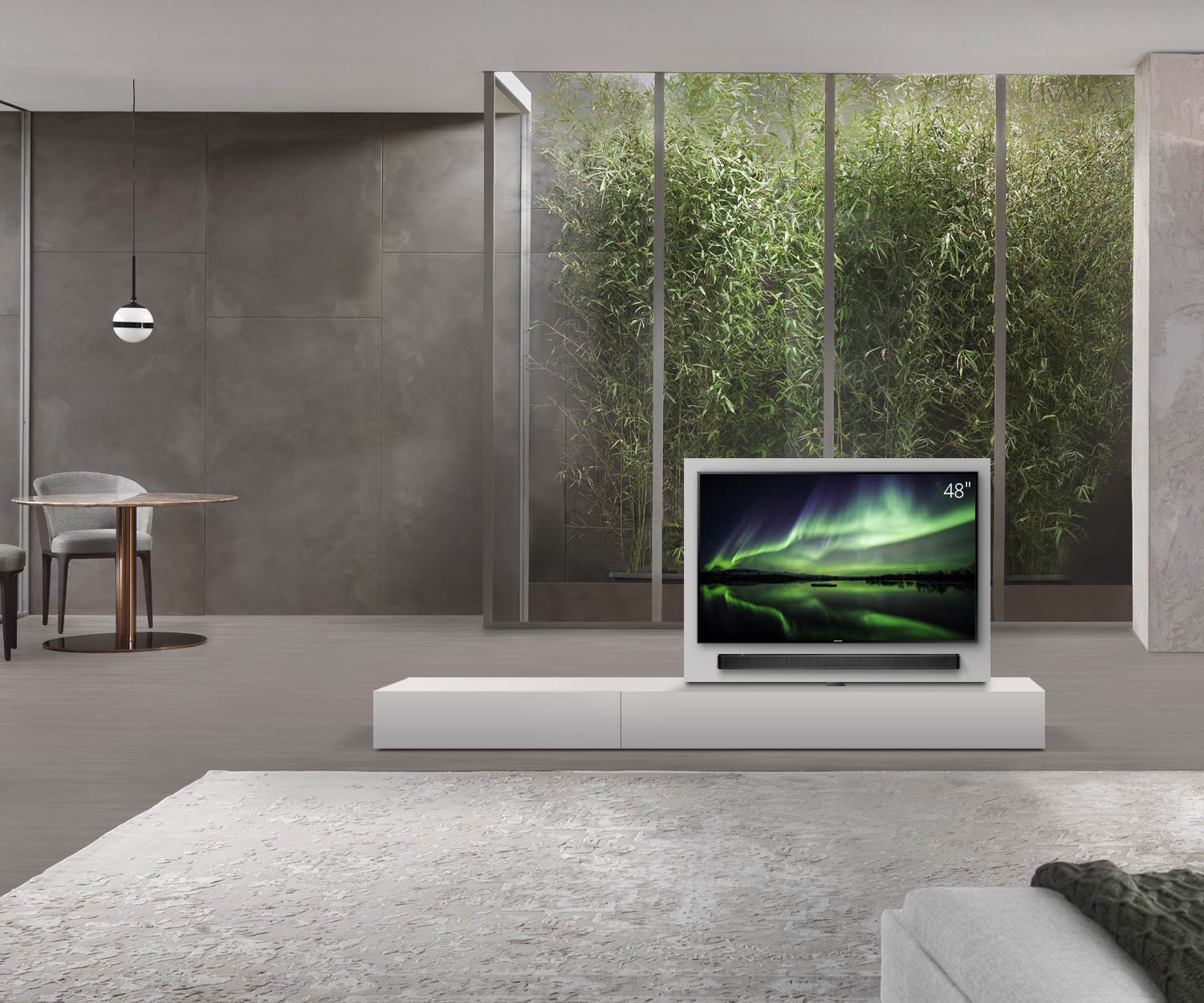 Livitalia Divisorio basso Roto design con pannello TV orientabile L150 50 H25 P47 ArticoM B90li oBox