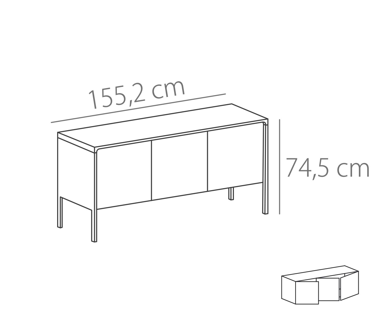 Punt Credenza Rovere tattile Bianco tattile B 155 3 ante Schizzo Punt Credenza Rovere tattile Bianco tattile B 155 3 ante Schizzo