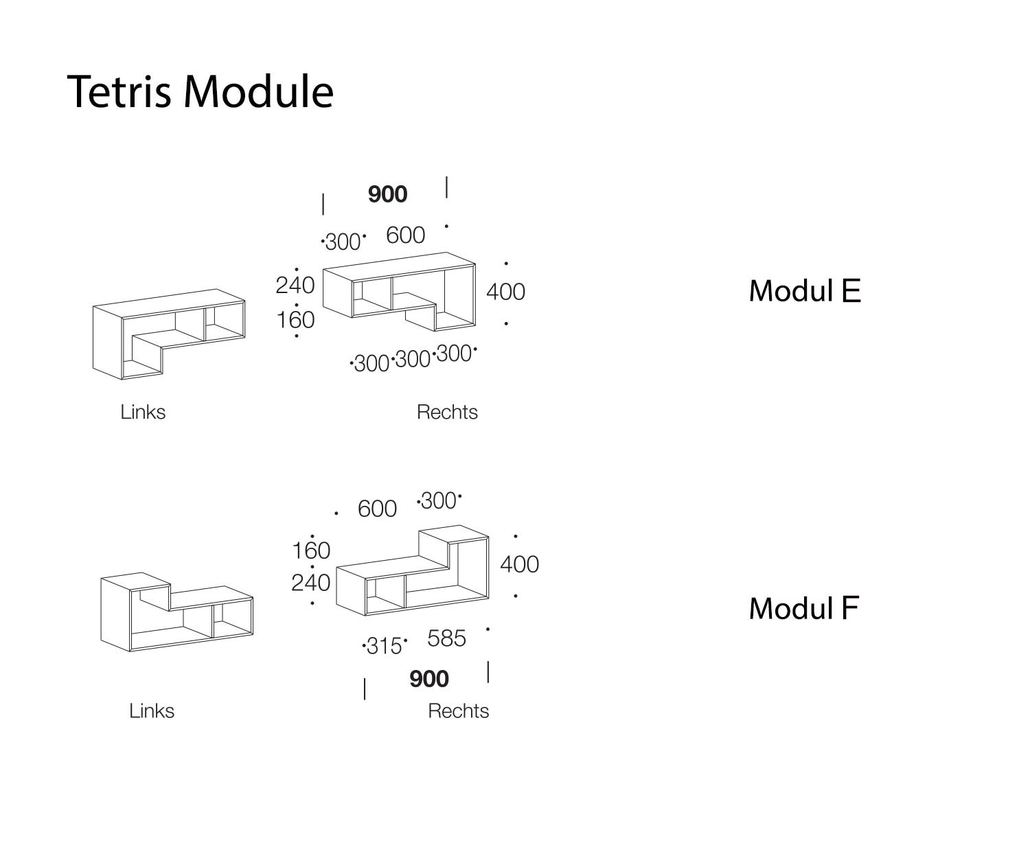 Tetris Designer Shelf Moduli E e F Dimensioni dello schizzo