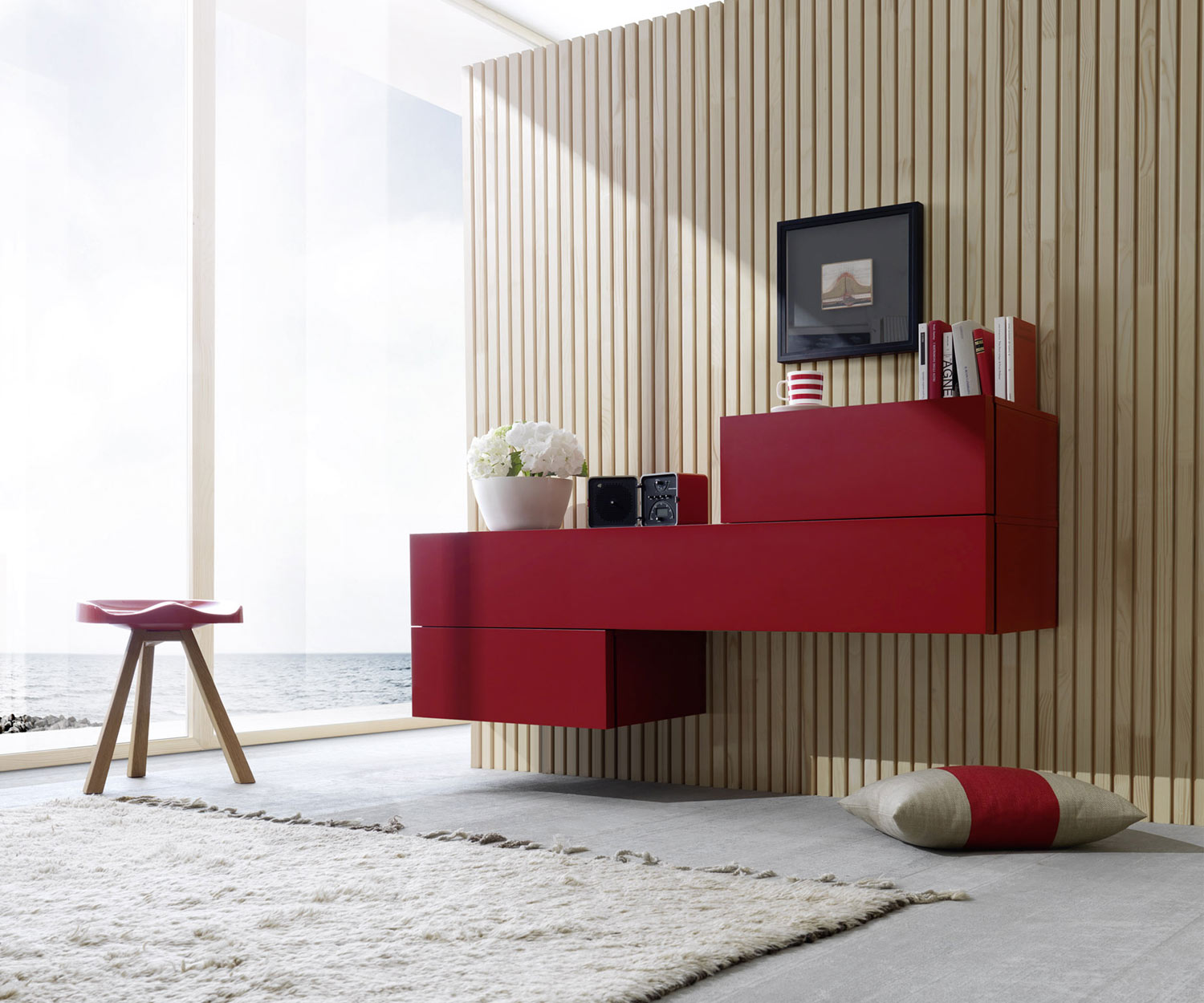 Esclusivo Livitalia Cassettiera a muro design Valeo in rosso Esclusivo Livitalia Cassettiera a muro design Valeo in rosso