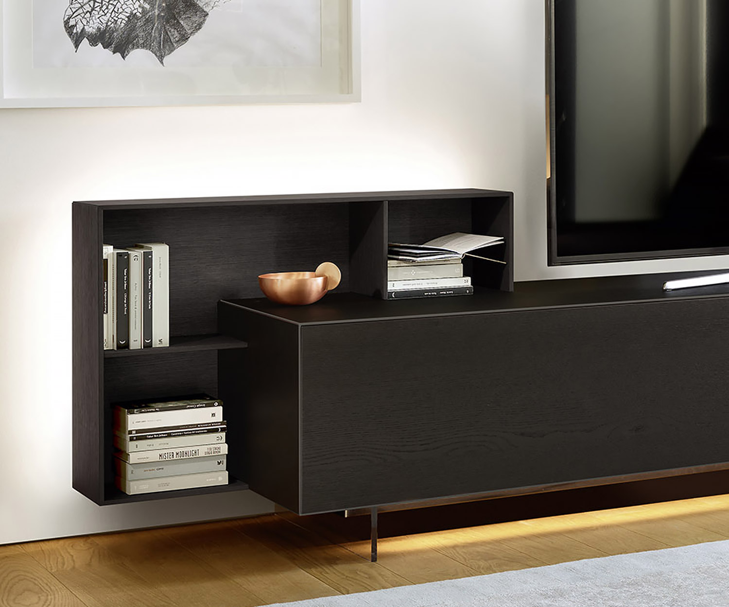 Moderno pensile di design Livitalia C08 Scaffale e lavagna di design con illuminazione LED opzionale Moderno pensile di design Livitalia C08 Scaffale e lavagna di design con illuminazione LED opzionale