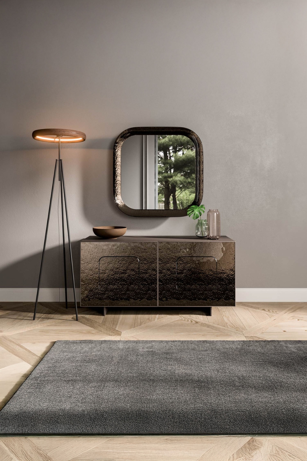ingresso-credenza-specchio-e-lampada-dall-aspetto-stravagante