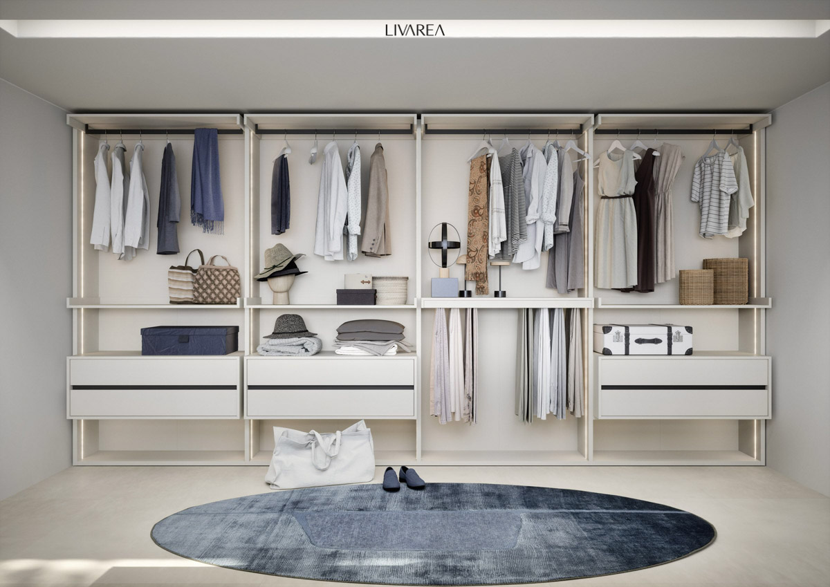 Bellissima cabina armadio laccata bianca con 2 cassetti a strisce led verticali e portapantaloni Bellissima cabina armadio laccata bianca con 2 cassetti a strisce led verticali e portapantaloni