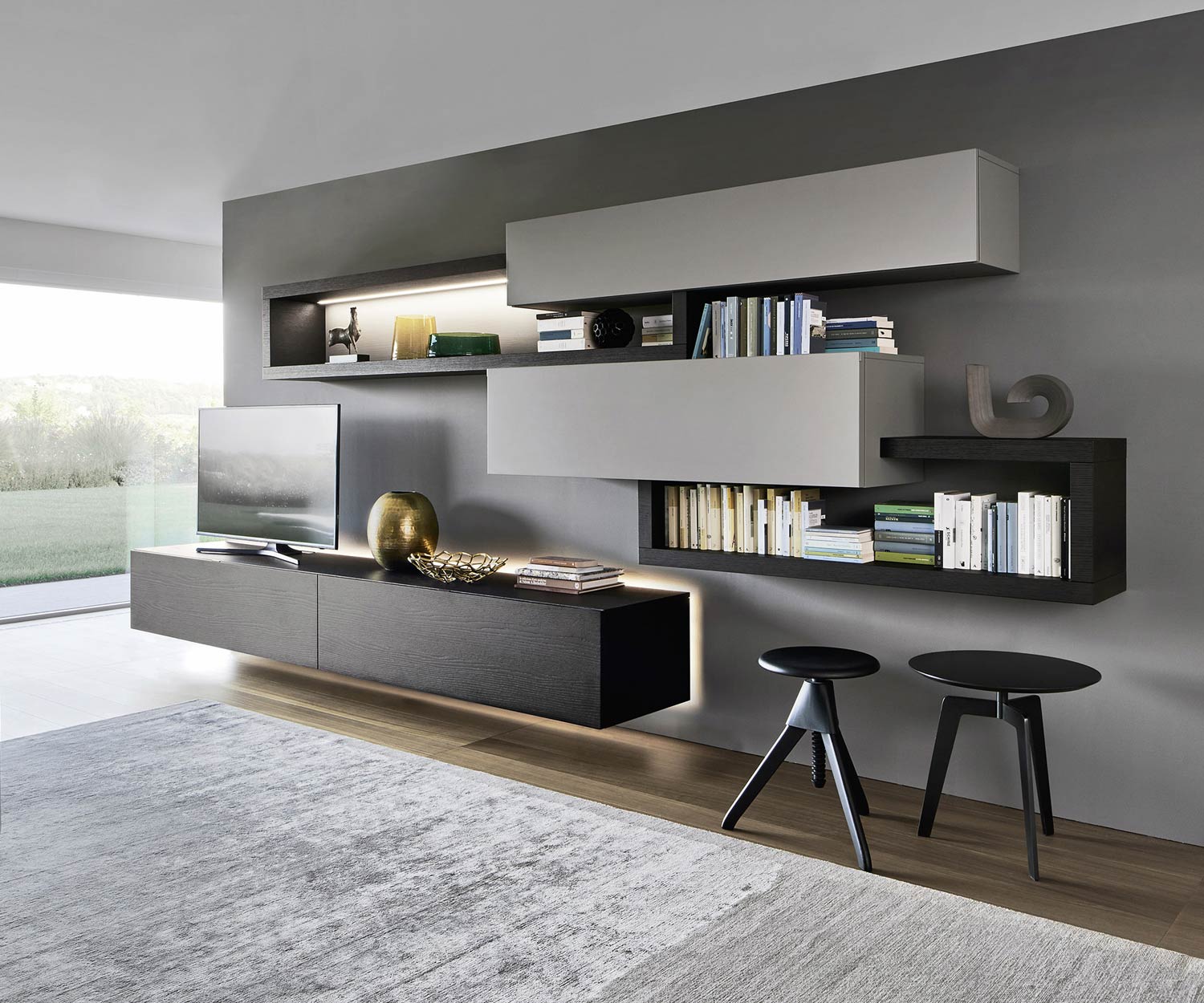 Esclusivo pensile Livitalia Design C27 in impiallacciato rovere e grigio opaco Esclusivo pensile Livitalia Design C27 in impiallacciato rovere e grigio opaco