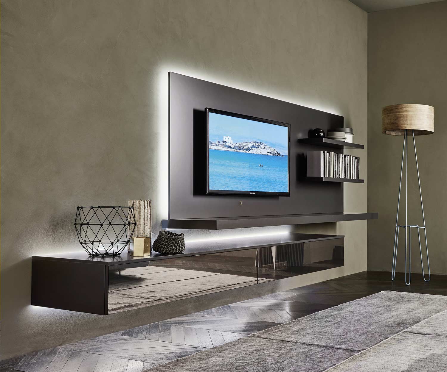 Esclusivo pannello a parete di design Livitalia TV in grigio scuro opaco