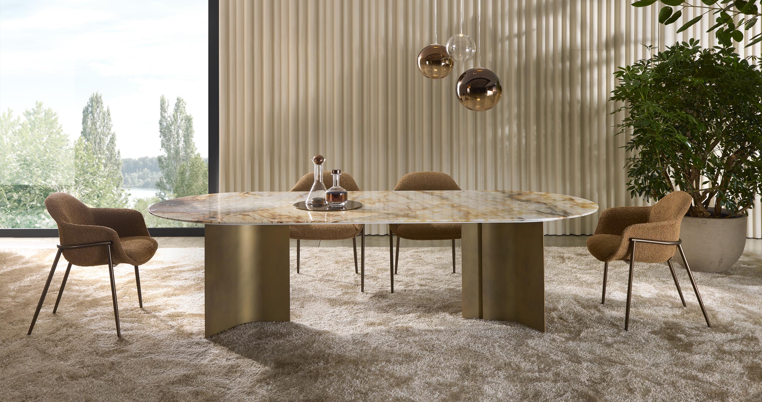 Luxus Esszimmer mit Designer Marmor Esstisch Wave von Marelli Luxus Esszimmer mit Designer Marmor Esstisch Wave von Marelli