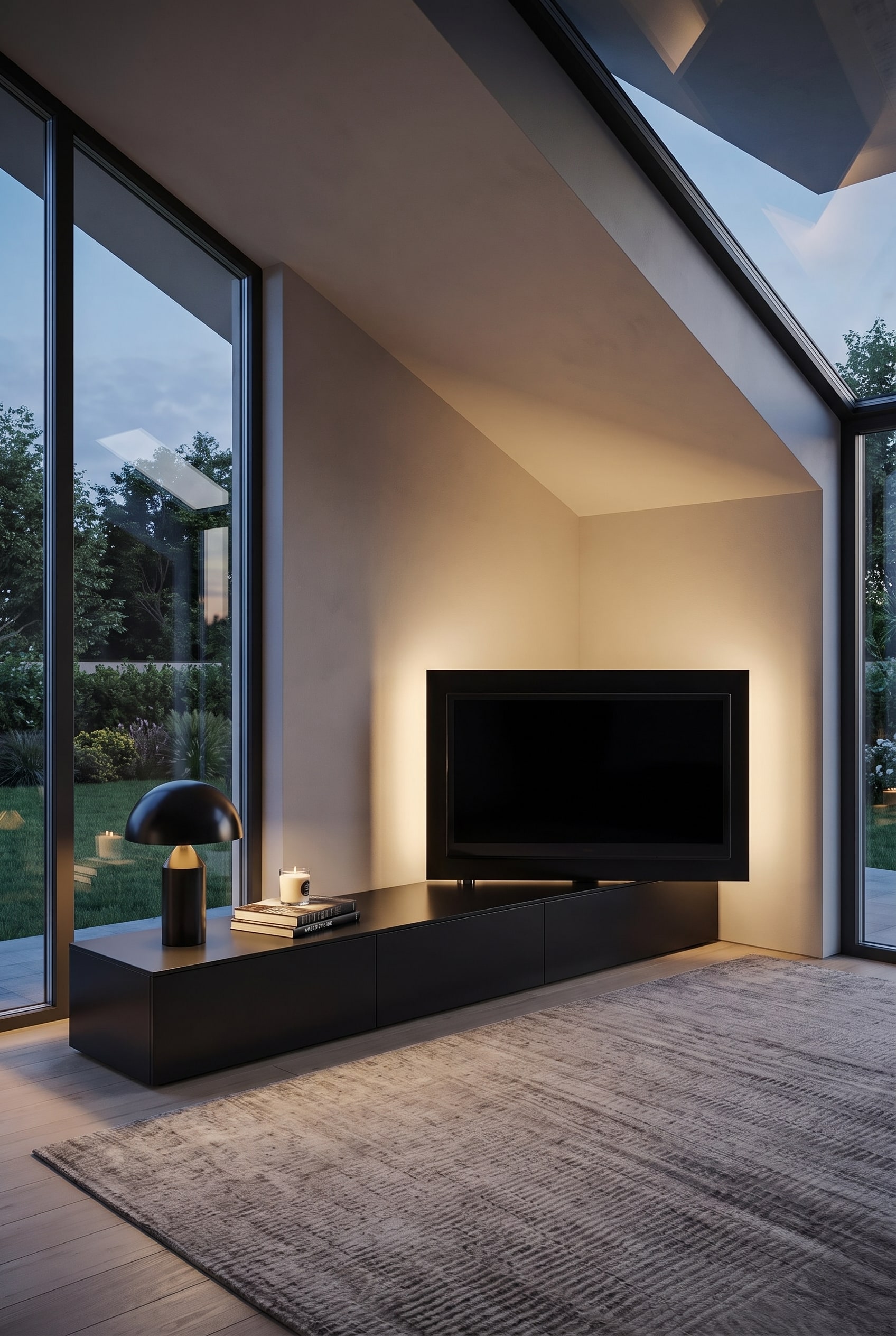 Dachgeschoss Heimkino mit schwenkbarem TV Lowboard