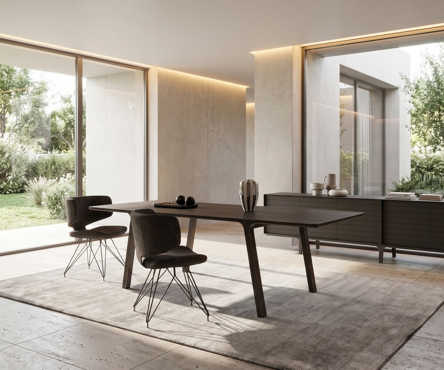 Tavolo da pranzo di design al2 mobius 001 in eucalipto Tavolo da pranzo al2 mobius 001 per la sala da pranzo, legno massello di eucalipto, stile minimalista moderno.