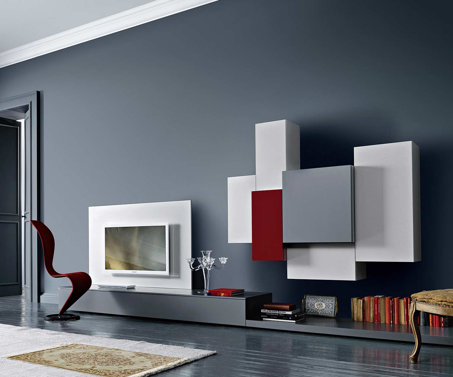 Esclusivo pannello a parete di design Livitalia TV in grigio scuro opaco Esclusivo pannello a parete di design Livitalia TV in grigio scuro opaco