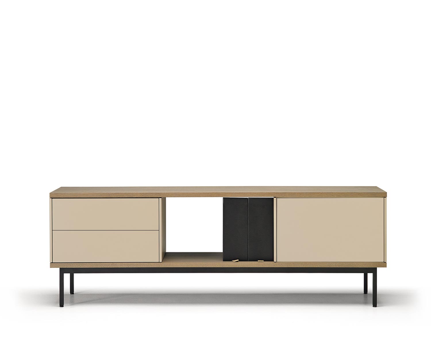 Esclusiva credenza Punt Design Cassetti a doghe con anta aperta in rovere beige Esclusiva credenza Punt Design Cassetti a doghe con anta aperta in rovere beige