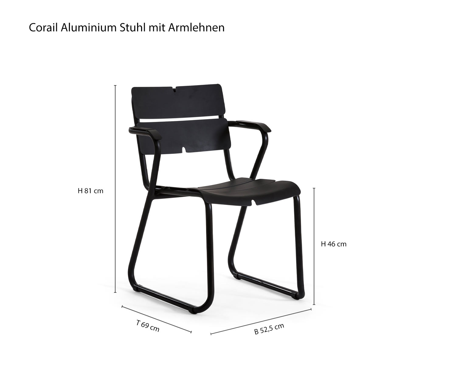 Corail braccioli in alluminio sedia da giardino di design dimensioni dimensioni informazioni schizzo